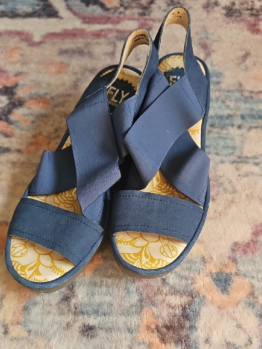 Fly London Blue Leather & Elastic Strap Platform Sandals - Picture 11 of 11